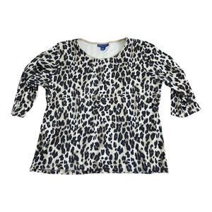 Karen Scott womens plus sz 1X animal print 3/4 sleeve top 100% cotton tan brown